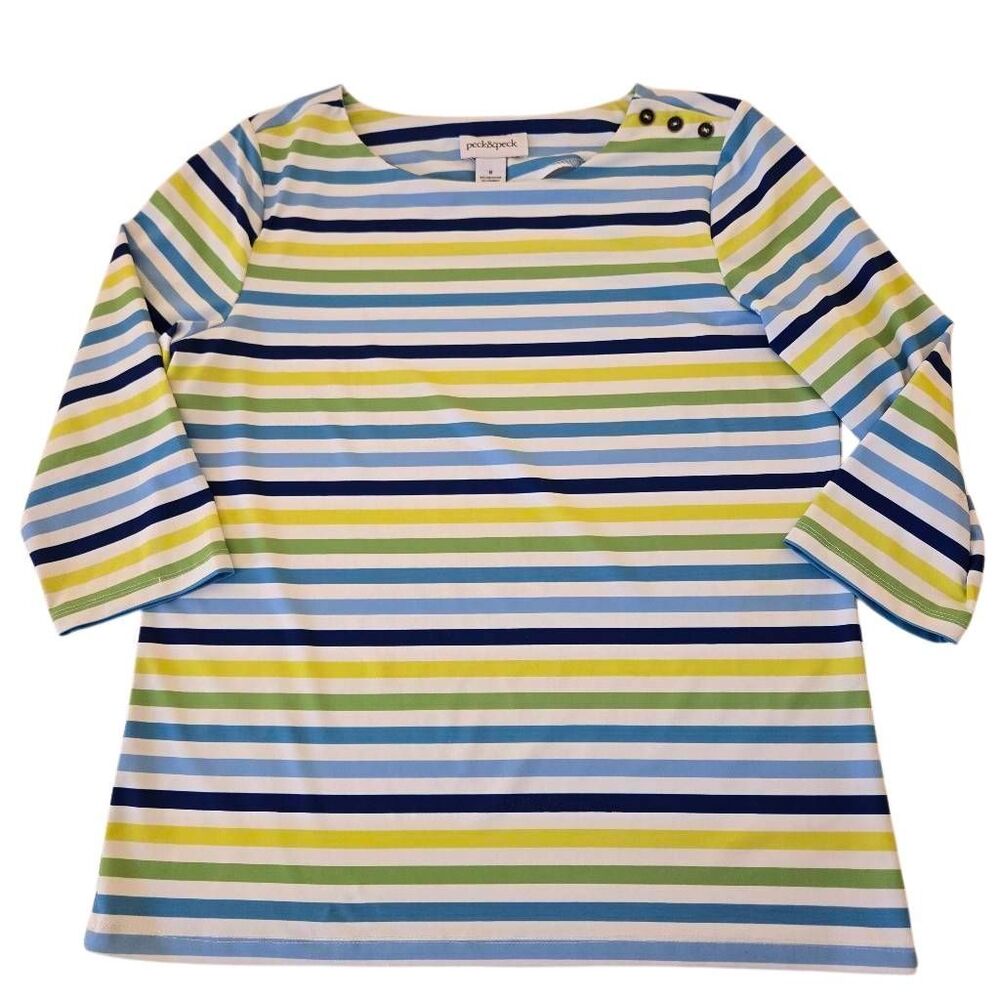 Peck & Peck Womens Multicolor Striped Casual Top Medium - Picture 4 of 10